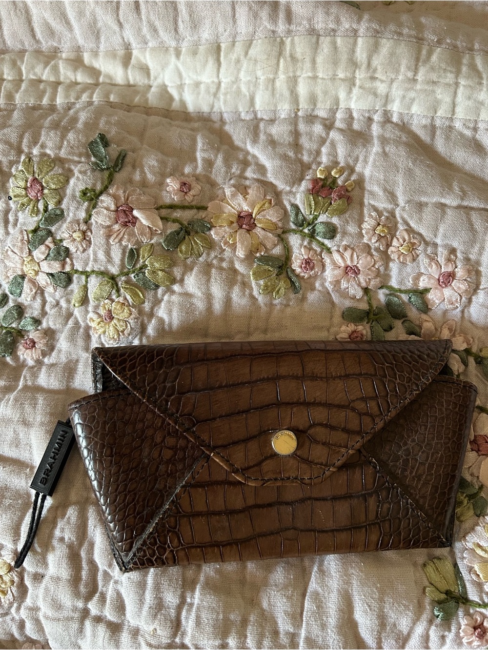 Brahmin Brown Croc-Embossed eyeglass case